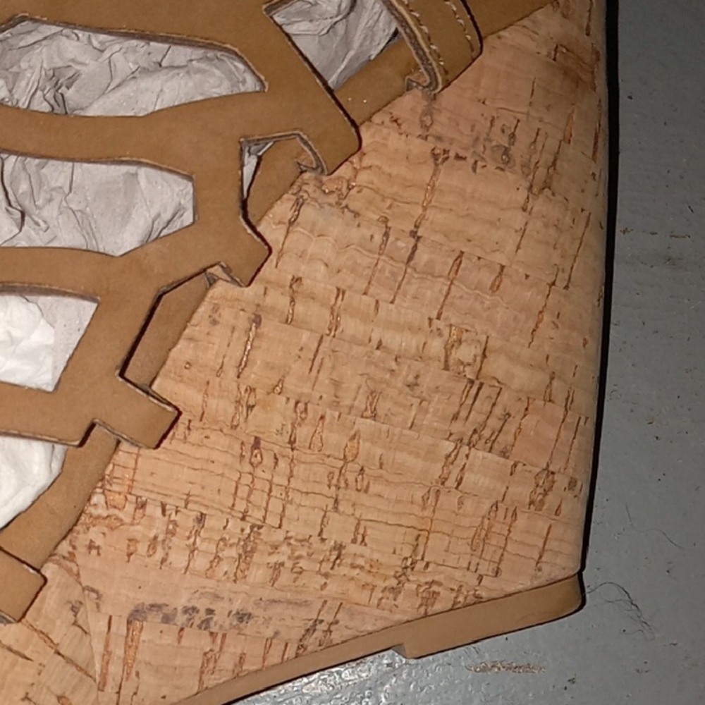 Tan Cut-Out Platform Wedge Sandals with Cork Heel Bohemian Beachy Casual Wedge - Picture 8 of 16